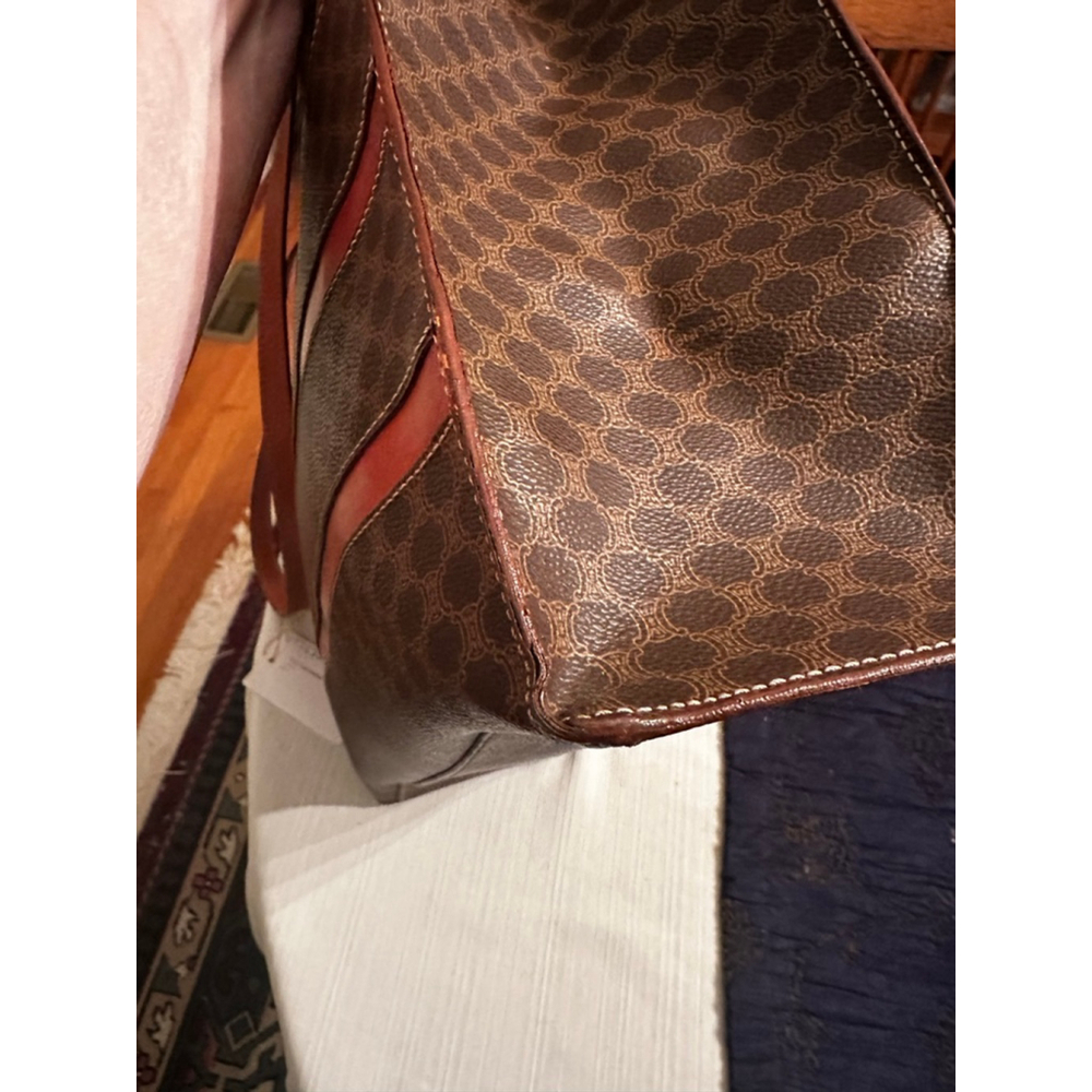 Celine Brown Macadam Monogram Orange Stripe Tote Bag - Picture 11 of 16